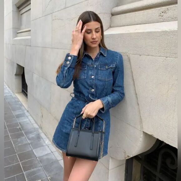 ZARA DENIM MINI DRESS LONG SLEEVE - Picture 4 of 16